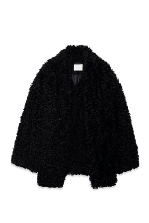 Black Scarf Detail Teddy Coat