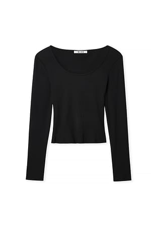 Black Scoop Neck Ribbed Top