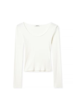Offwhite Scoop Neck Ribbed Top