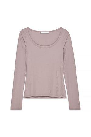 Taupe Haut côtelé à encolure ronde