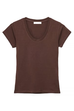 Brown Scoop Neck T-Shirt