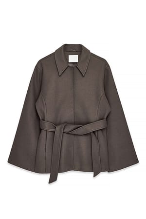 Taupe Seam Detail Belted Short Coat