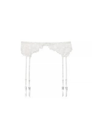White Sequin Embroidery Suspender Belt