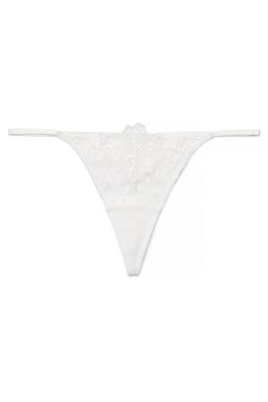 White Sequin Embroidery Tanga Thong