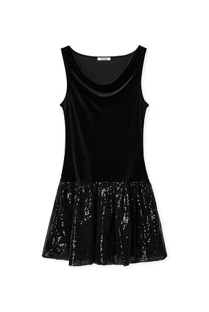 Black Pailletten-Ballon-Minikleid
