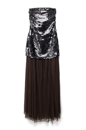 Brown Bandeau-maxikjole med paljetter