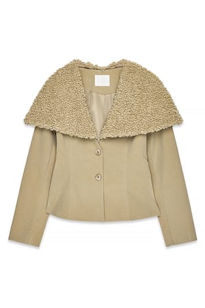 Sand Shearling Collar Faux Suede Jacket