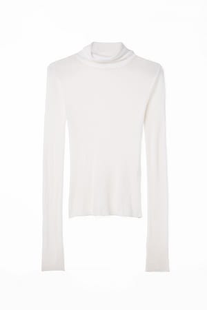 White Durchsichtiges Strickoberteil mit Rollkragen