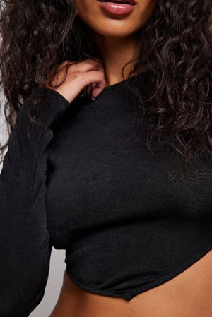 Black Skinande långärmad topp med rund hals