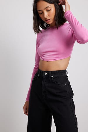 Pink Skinande långärmad topp med rund hals