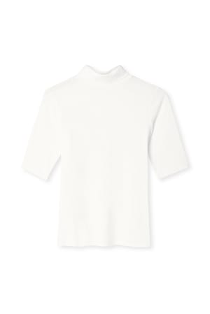 Offwhite Short Sleeve Rib Collar Top