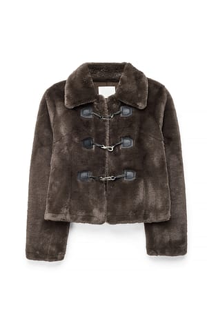Brown Short Faux Fur Buttoned Jacket
