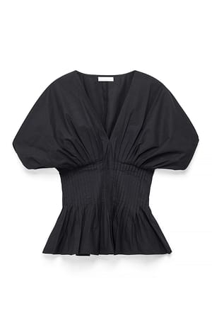 Black Short Sleeve Pintuck Blouse