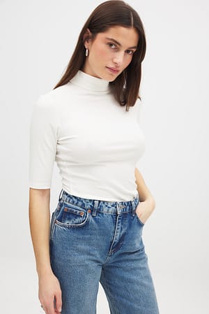 Offwhite Haut côtelé à manches courtes et col polo