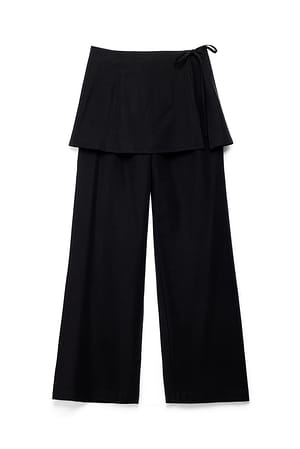 Black Skirt Detail Wide Leg Pants