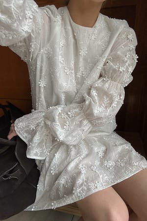 White Sleeve Detail Deep Back Dress