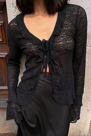 Black Sleeve Flounce Lace Top