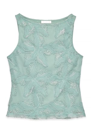 Light Blue ärmelloses Pailletten-Top