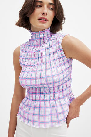 Checkered Ärmlös smocktopp