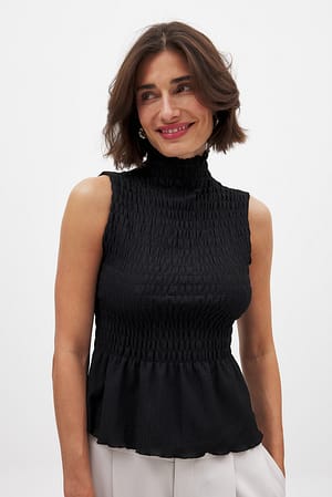 Black Sleeveless Smock Top