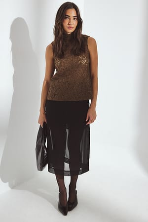 Brown ärmelloses Spitzen-Top