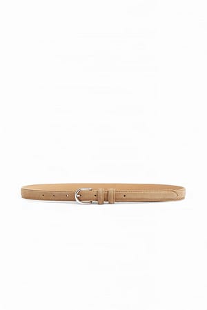 Beige Slim Suede Belt