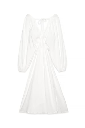 White Soft Cotton V Neck Midi Dress