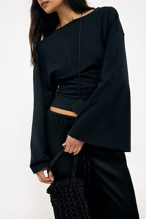 Black Soft Cotton Wide Sleeve Jersey Top