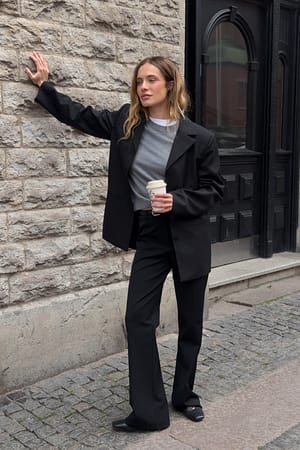Black Pantalon évasé à taille mi-haute
