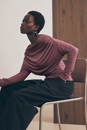 Brown Soft Line Long Sleeve Draped Top