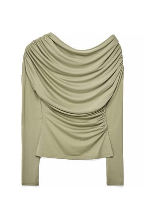 Khaki Soft Line gedrapeerde top met lange mouwen