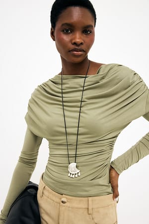 Khaki Soft Line drapiertes Langarm-Top