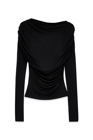 Black Soft Line gedrapeerde top met lange mouwen