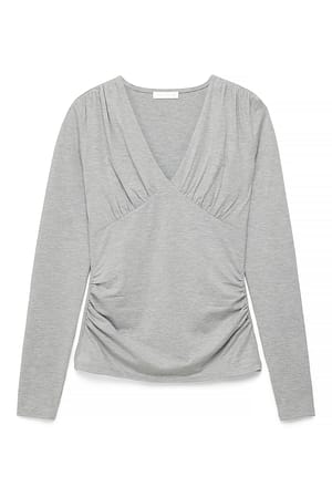 Grey Melange Soft Line gerafftes Top mit V-Ausschnitt