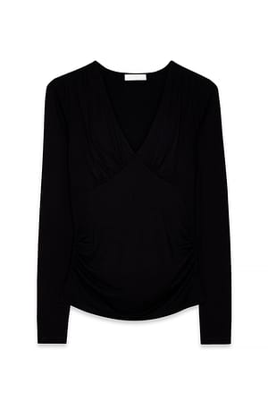 Black Soft Line gerafftes Top mit V-Ausschnitt