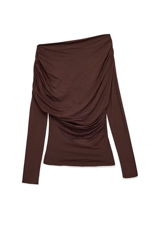 Dark Brown Soft Line gedrapeerde top met lange mouwen