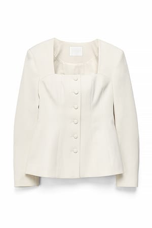 White Figursydd blazer med firkantet hals