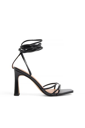 Black Squared Toe Strappy Heels