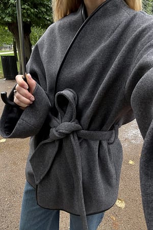Grey Contrast Binding Short Coat
