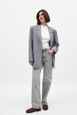 Grey Straight High Waist Jeans