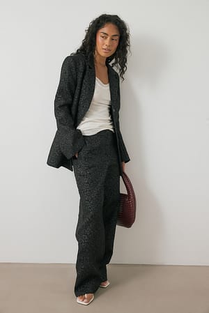 Black Pantalon droit structuré à taille mi-haute