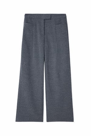 Blue Straight Mid Waist Suit Pants