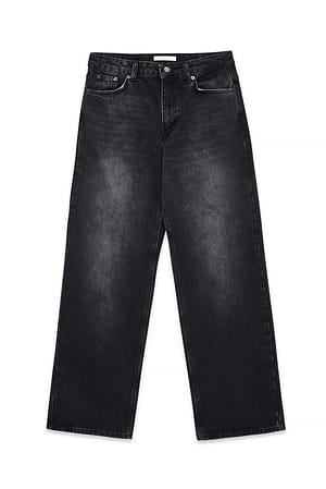 Dark Grey Gerade geschnittene Jeans mit mittlerer Taille
