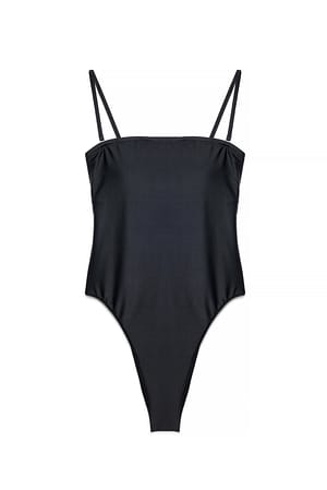 Black Bañador de escote recto
