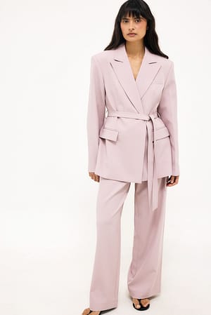 Light Lilac Bukse med rette ben og stroppedetaljer