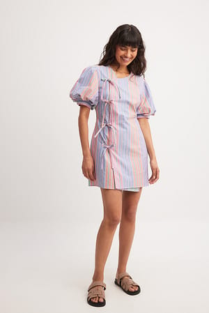 Multi Stripe Randig miniklänning med knytdetalj