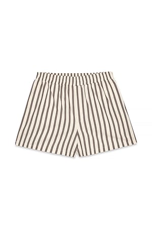 Brown/creme Gestreepte katoenen korte broek met elastische taille