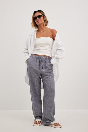 Stripe Gestreifte Leinenhose mit elastischer Taille
