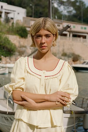 Yellow Stripe Blouse rayée à manches bouffantes