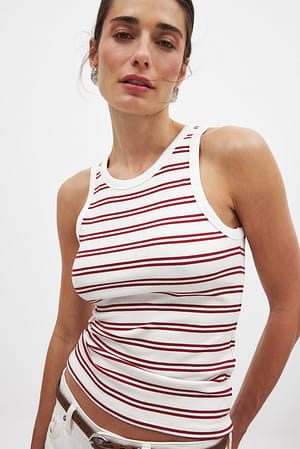 White/Rust Randig ribbstickad tanktopp